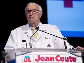 Jean Coutu Group Chairman Jean Coutu speaks during the company's annual general meeting in Varennes, Que., Tuesday, July 11, 2017.