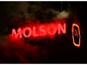 The Molson logo shining in the Montreal darkness.