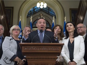 Coalition Avenir Québec Leader François Legault speaks at a news conference marking the end of the spring session at the National Assembly on June 16.