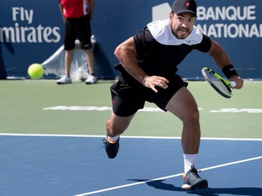 Samuel Monette (CAN) prepares to return the ball to Dudi Sela (ISR) during Rogers Cup action in Montreal on Saturday August 5, 2017.