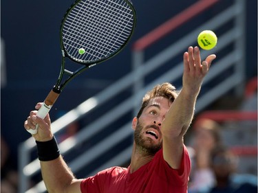 Antoine Leduc (CAN) serves the ball Brendan Klein (GBR) during Rogers Cup action in Montreal on Saturday August 5, 2017. Leduc lost the match 6-0 6-3.