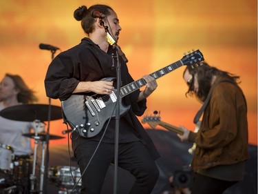 Taylor Rice of Local Natives performs during Day 3 of the Osheaga Music and Arts Festival at Parc Jean-Drapeau in Montreal on Sunday, Aug. 6, 2017.