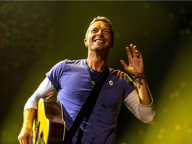 Coldplay lead singer Chris Martin at the Bell Centre on Tuesday, August 8, 2017.