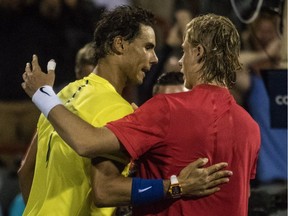 Canadian Denis Shapovalov upset number 1 seed Rafael Nadal 3-6, 6-4, 7-6 on centre court at the Rogers Cup at Uniprix Stadium in Montreal, on Thursday, August 10, 2017.