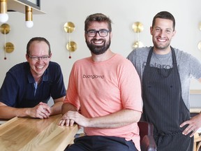 Partners Paul Croteau, left, Pascal Bussières and Guillaume St-Pierre serve simple, precise and authentic Italian cuisine at Quebec City's in-demand Restaurant Battuto.