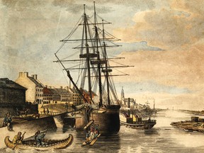 Montreal harbour in 1830. The Eweretta ship would have been a common fixture in the harbour during the late eighteenth and early nineteenth centuries.