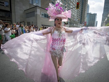 Participants were colourful as they walked and danced in the Pride parade along Boulevard René-Lévesque  in Montreal, on Sunday, August 20, 2017.