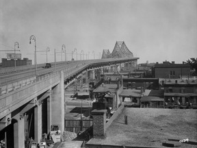 The Jacques Cartier Bridge in 1937. When the bridge opened in 1930 it was called the Montreal Harbour Bridge, but was renamed the Jacques Cartier Bridge in 1934 in honour of the 400th anniversary of the French explorer's first voyage to Quebec, in 1534.