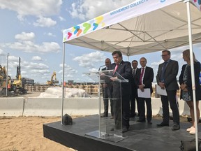 Mayor Denis Coderre speaks at an announcement for a new métro garage in St-Laurent on Friday, Aug. 25, 2017.