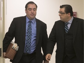 Dimitrios Strapatsas, left, and his lawyer Fabio Dell'Aquila at the Gouin courthouse in Montreal on Aug. 29, 2017.