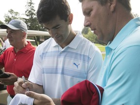 Montreal Canadiens captain Max Pacioretty signs autographs prior to the start of his golf tournament in Laval on Tuesday, August 29, 2017.
