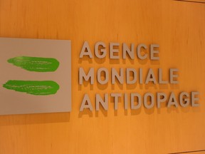 CANADA-WADA-DOPING

Picture of the logo of World Anti-Doping Agency or Agence Mondiale Antidopage (WADA)taken on September 20, 2016 at the headquarter of the organisation in Montreal. / AFP PHOTO / Marc BRAIBANTMARC BRAIBANT/AFP/Getty Images
MARC BRAIBANT, AFP/Getty Images