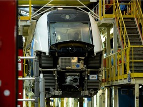 A train carriage under construction at Bombardier Transportation in northern France in 2016.