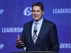 Conservative leadership candidate Andrew Scheer speaks to the crowd during the opening night of the federal Conservative leadership convention in Toronto on Friday, May 26, 2017. A final winner will be picked to lead the Conservative Party of Canada on Saturday night. THE CANADIAN PRESS/Nathan Denette ORG XMIT: NSD511