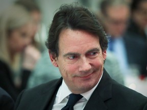Pierre-Karl Peladeau at the head table at a Montreal Chamber of Commerce luncheon in 2017.
