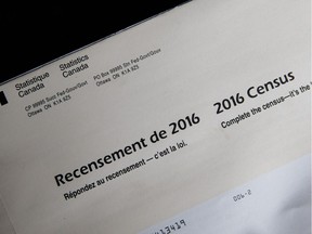 The cover of an envelope from Statistics Canada containing instructions on completing the 2016 mandatory census photographed in Montreal on Monday, May 2, 2016.