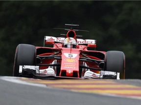 Ferrari driver Sebastian Vettel drives during the second practice session at the Spa-Francorchamps circuit in Spa on Aug. 25, 2017, ahead of the Belgian Formula One Grand Prix.
