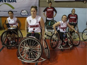 Canada team players waiting for their IWBF Women's American Cup of Wheelchair Basketball against United States team on August 29, 2017, in Cali, Colombia.  Canada ultimately won the tournament.