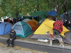A view of the encampment set up in Victoria Square in Montreal as part of the city's version of the Occupy Wall Street protest in October 2011.