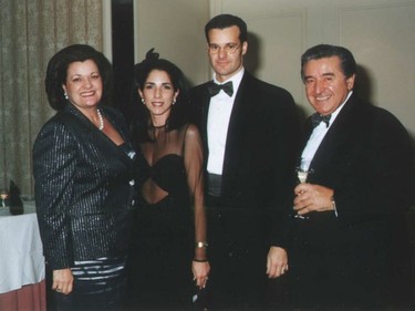 Saputo family members (from left) Mirella, Lia, Lino Jr. and Lino enjoy the Italian Chamber of Commerce gala Dec. 14, 1998.