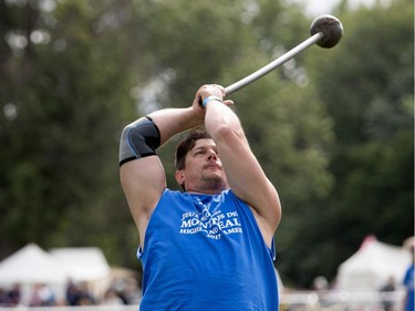 Jason Baines, a native of Greenfield Park, takes part in the hammer throw during the Montreal Highland Games in Montreal on Sunday August 6, 2017.