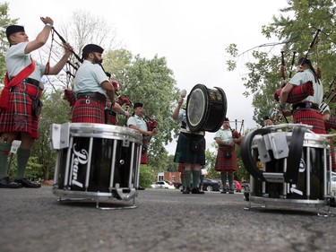 Members of the Black Watch tune up before the opening ceremonies during the Montreal Highland Games in Montreal on Sunday August 6, 2017.  (Allen McInnis / MONTREAL GAZETTE) ORG XMIT: 59123
Allen McInnis