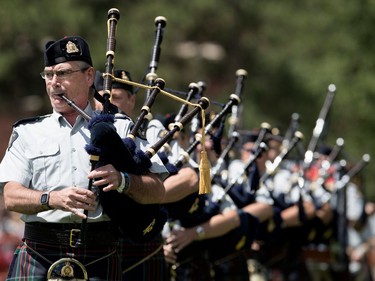 The RCMP Pipe and Drum band take part in the  Montreal Highland Games in Montreal on Sunday August 6, 2017.