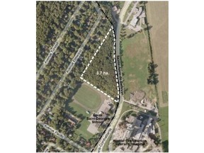 A bird's eye view of the triangle of land slated to be developed in Senneville.