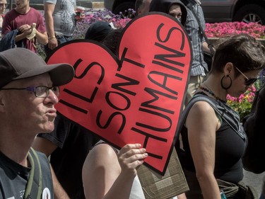 The far-right group La Meute and counter-protesters, organized by a group called Citizen Action Against Discrimination as well as the Ligue anti-fasciste Québec clashed in Quebec City, on Sunday, August 20, 2017.