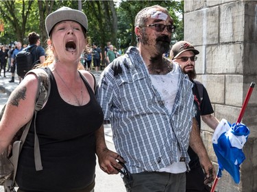 The far-right group La Meute and counter-protesters, organized by a group called Citizen Action Against Discrimination as well as the Ligue anti-fasciste Québec clashed in Quebec City, on Sunday, August 20, 2017. Eric Roy was confronted by protesters and eventually suffered a bruised skull.