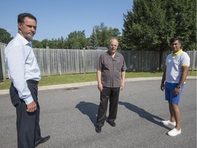 Frank Bomba (left to right), Ken Matziorinis and Faz Sham, who reside on Eldor-Daigneault St. in Pierrefonds, are fighting a zoning amendment to prevent a 80-child daycare from being built nearby over concerns about traffic.