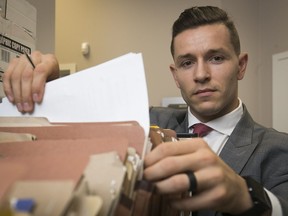 Former Montreal Alouettes safety Marc-Olivier Brouillette in his law office in Montreal on Tuesday September 5, 2017.
