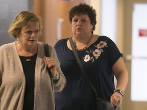 The mother of Clemence Beaulieu Patry, Nathalie Beaulieu, right, during the trial of Randy Tshilumba in September 2016.