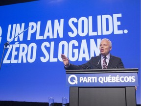 PQ leader Jean-François Lisée gives closing remarks at the PQ Policy convention in Montreal, September 10, 2017.