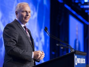 PQ leader Jean-François Lisée gives closing remarks at the PQ policy convention in Montreal, September 10, 2017.