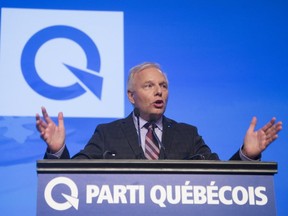 PQ Leader Jean-François Lisée gives closing remarks at the PQ policy convention in Montreal on Sept. 10, 2017.