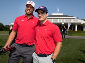 Montreal Canadiens defenceman Shea Weber, left, and forward Jonathan Drouin pose for a picture during the Montreal Canadiens charity golf tournament in Montreal on Monday September 11, 2017. The tournament is expected to raise approximately $500,000.