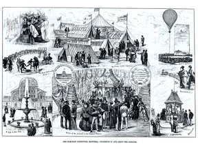 The live torpedo demonstration in the Montreal Harbour is not shown in these illustrations of "the Incidents in and about the grounds" of the Dominion Exhibition of 1880.
