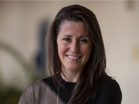 Charline Labonté, a four-time Olympic champion as goalie for Canada's women's hockey team, who is announcing her retirement to start a new career in the restaurant business.