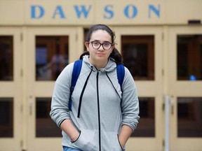 Dawson college CEGEP student Jana Abdul-Rahim poses outside the college in Montreal, Friday, September 8, 2017. THE CANADIAN PRESS/Graham Hughes