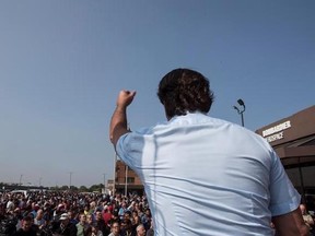 Unifor National President Jerry Dias addresses workers at a Bombardier plant in Toronto, Wednesday, September 20, 2017, amid calls for Boeing to drop a trade complaint against Bombardier. THE CANADIAN PRESS/Chris Young