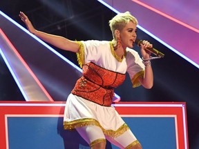 Katy Perry performs onstage during the 2017 MTV Video Music Awards on August 27, 2017 in Inglewood, Calif.The pop singer begins her Witness tour in Montreal on Sept. 19.