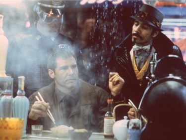 Harrison Ford stars in Blade Runner (1982) as a replicant "retirement" specialist Rick Deckard, a role he reprises in Denis Villeneuve's sequel, Blade Runner 2049. Also seen here is Edward James Olmos.