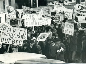 Vietnam War protesters make their way to the U.S. consulate in Montreal in February 1966.