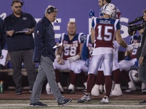 Montreal Alouettes head coach Jacques Chapdelaine paces the sideline during the final minutes of the team's blowout loss against the Ottawa Redblacks in August.