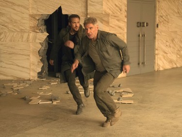 In Blade Runner 2049, the 2017 sequel to the 1982 original film, Ryan Gosling's K pursues (and occasionally runs with) Harrison Ford's character Rick Deckard. (Stephen Vaughan/Warner Bros. Pictures via AP)