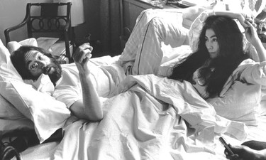 John Lennon and Yoko Ono, during their 1969 love-in at the Queen Elizabeth Hotel. (Tedd Church, Montreal Gazette)