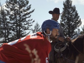 Canadiens defenceman Shea Weber races against a cowboy on a horse in a new McDonald's commercial.