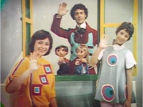 A still from the opening to Passe-Partout, a long-running children's series that is being revived on Télé-Québec. Shown are original stars Claire Pimparé (Passe-Carreau) Jacques L'Heureux (Passe-Montagne) and Marie Eykel (Passe-Partout),