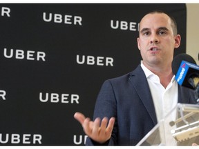 Jean-Nicolas Guillemette, Uber Quebec's general manager, speaks at a news conference in Montreal on Tuesday, Sept. 26, 2017.
